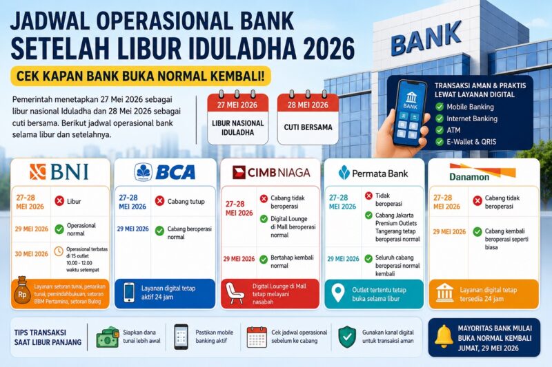 Jadwal layanan bank setelah libur Idul Adha
